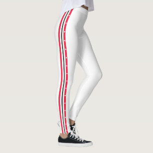 Moderiktig sidorandmode knäppas röd vitsvart leggings
