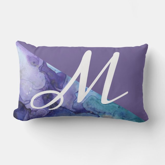 Moderiktig ultraviolett vattenfärgturkosMonogram Lumbarkudde (Framsida)