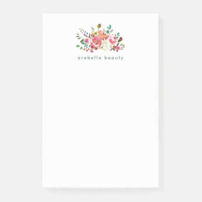 Moderiktig vattenfärgblommigt med affärsnamn post-it block (Framsida)