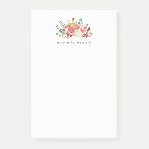 Moderiktig vattenfärgblommigt med affärsnamn post-it block