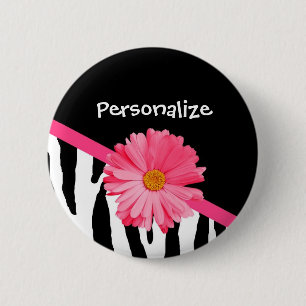 Moderiktig zebra mönstrad flickaktigt rosa daisy knapp