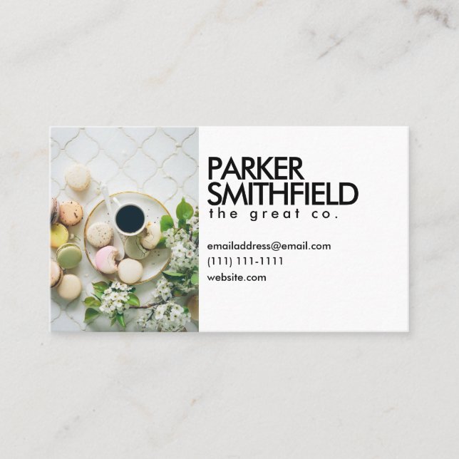 Moderiktiga coffee shopMacaroons Visitkort (Framsida)