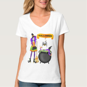 Moderiktiga kvinna för Halloween häxakittel Tee Shirt