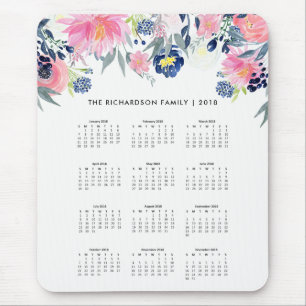 Moderiktiga rosor och marinblå kalender 2018 för musmatta