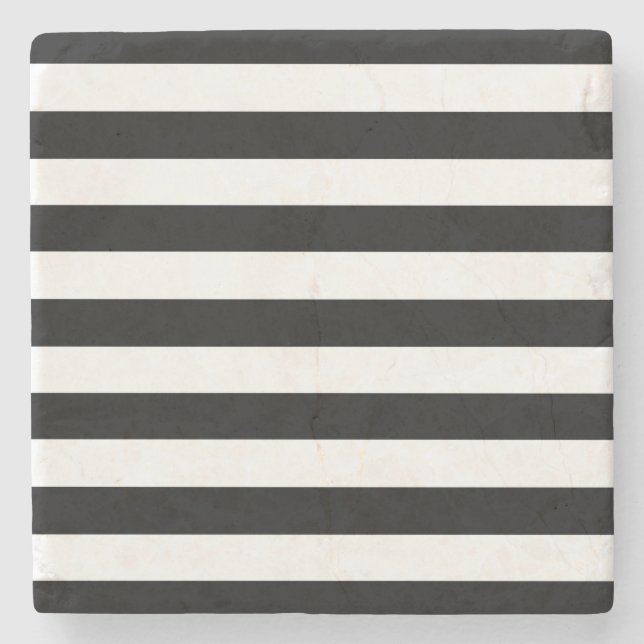 Moderiktiga svartvita breda vågrätrandar stenunderlägg (Framsidan)