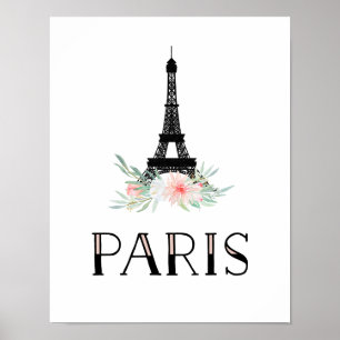 Moderiktigt Eiffel torn och rosa blommor för Poster