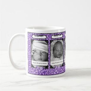 Moderiktigt purpurfärgat Leopardbabyfoto och namn Kaffemugg