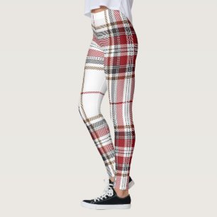 Moderiktigt röd för Tartanpläd och vitmönster Leggings
