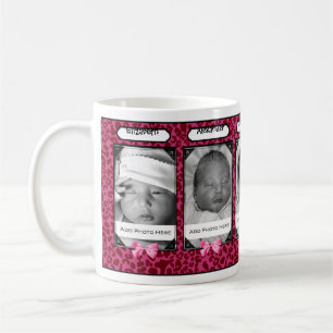 Moderiktigt rosa Leopardbabyfoto och namn Kaffemugg