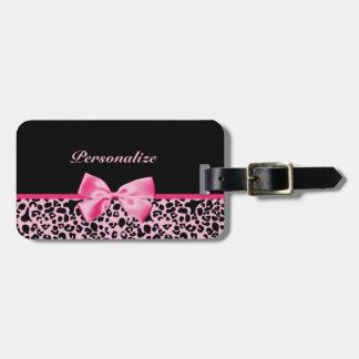 Moderiktigt rosa och svart Leopardshock rosaband Bagagebricka