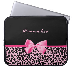 Moderiktigt rosa och svart Leopardshock rosaband Laptop Sleeve