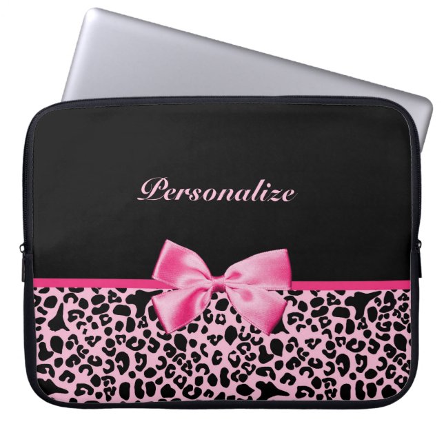Moderiktigt rosa och svart Leopardshock rosaband Laptop Sleeve (Framsidan)