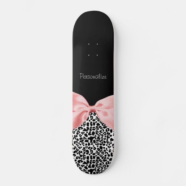 Moderiktigt svartvitt band för Leopardtryckrosor Mini Skateboard Bräda 18,5 Cm (Framsida)