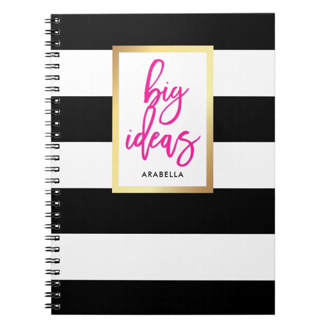 Moderiktigt svartvitt randguld och typografi anteckningsbok med spiral (Framsidan)