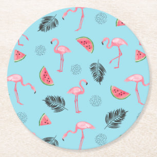 Moderiktigt tropiskt flamingo- & underlägg papper rund