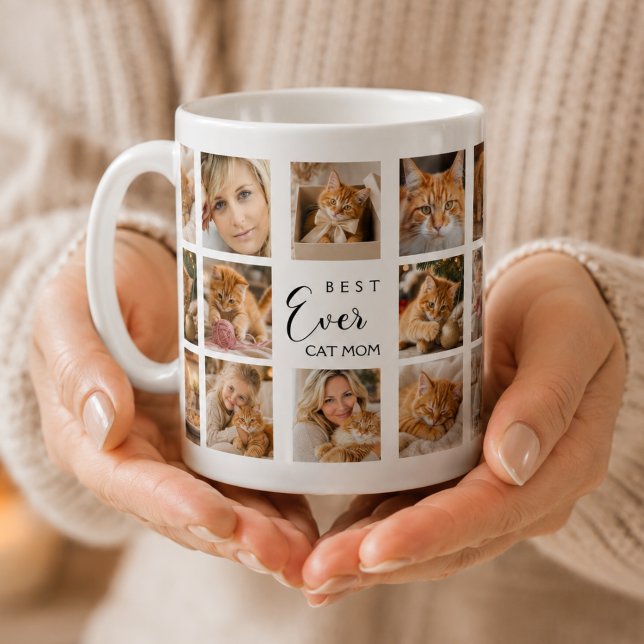 Moderkatt mamma fotokollage vitt svart kaffemugg (Skapare uppladdad)