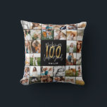 Modern 100-årsdagars multifotoskriptgåva kudde<br><div class="desc">Modern minimal multifotoskript,  100:e födelsedagsplagg. En idealisk gåva tillgänglig för morsa,  pappor,  en stor gåva,  en familjemedlem. Skripttext för häftande elegant. Svart,  vit och guld design.</div>