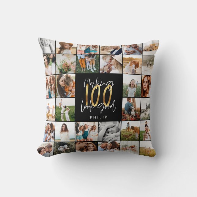 Modern 100-årsdagars multifotoskriptgåva kudde (Framsida)