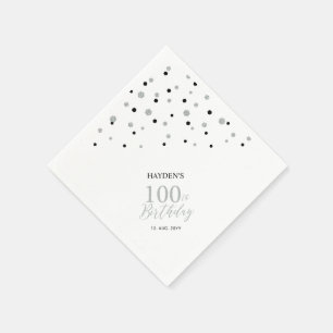 Modern 100:e Födelsedagsfest-servetter i Silver &  Pappersservett