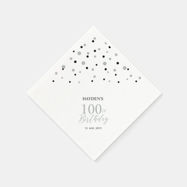Modern 100:e Födelsedagsfest-servetter i Silver &  Pappersservett (Hörn)