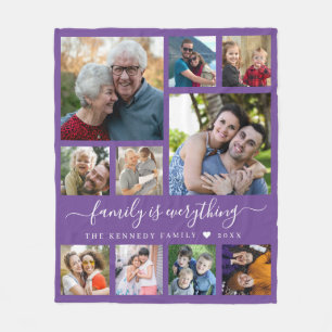 Modern 10 Foto Collage Familjenamn Citat Lila Fleecefilt