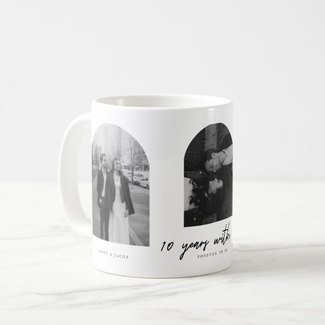 Modern 10-Year Anniversary Wedding Couple Photos Kaffemugg (Framsida vänster)