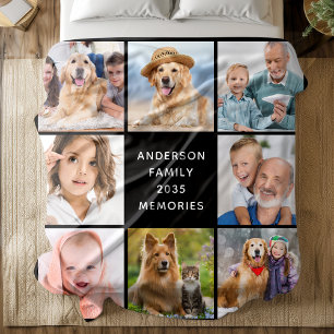 Modern 11-fotokollage med Personlig i familjen Fleecefilt