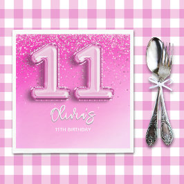 Modern 11th Birthday Girl Pink Number Balloon Pappersservett
