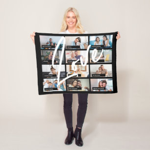 Modern 12-anpassningsbars fotokollage skärm KÄRLEK Fleecefilt
