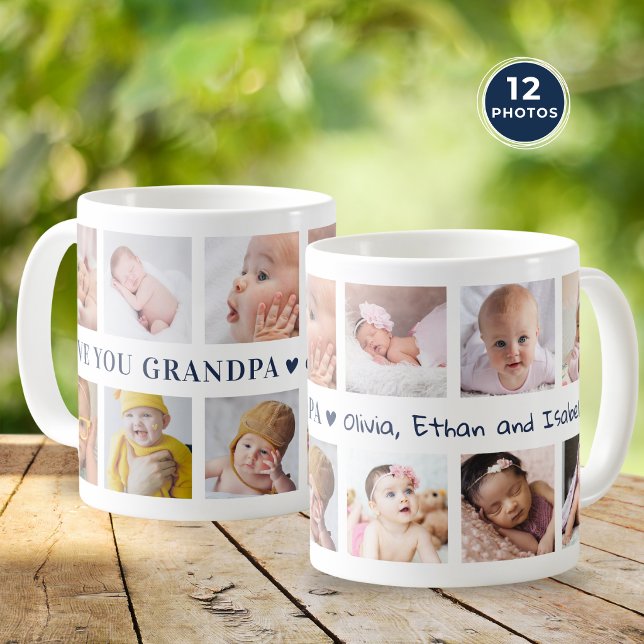 Modern 12-bildskollage Blå Älskar Dig Farfar Kaffemugg (Skapare uppladdad)