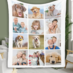 Modern 12 familjvänliga husdjur i Photo Collage An Fleecefilt