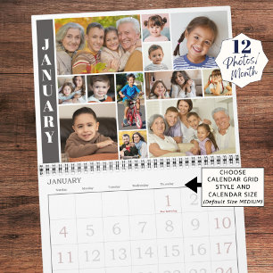 Modern 12 foton per månads fotokollage kalender