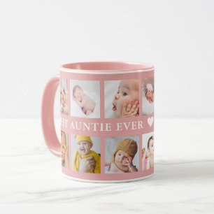 Modern 12 Photo Collage Best Auntie Alltid Rosa Mugg