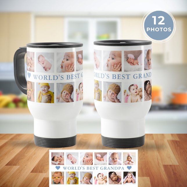 Modern 12 Photo Collage Blue World's Best Grandpa Resemugg (Modern 12 Photo Collage Blue World's Best Grandpa Travel Mug
)