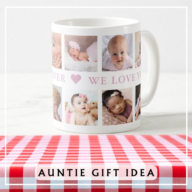 Modern 12 Photo Collage Rosa Best Auntie någonsin Kaffemugg (Modern 12 Photo Collage Pink Best Auntie Ever Coffee Mug-Aunt Gift Idea)
