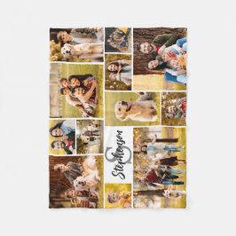 Modern 12 Photo Collage Script Namn Monogram Fleecefilt