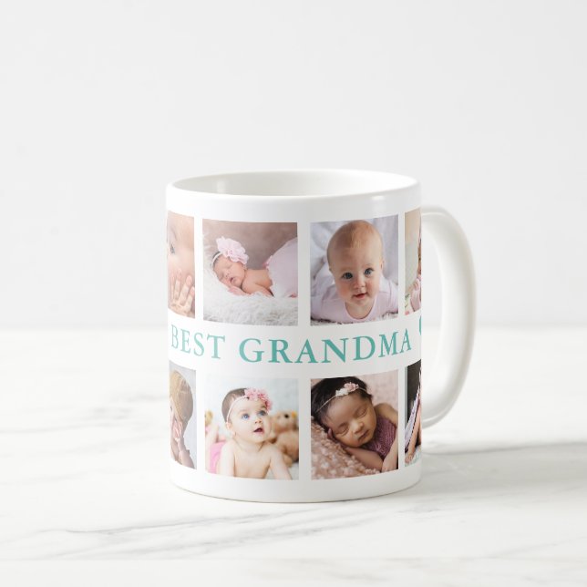 Modern 12 Photo Collage Teal World's Best Grandma Kaffemugg (Framsida höger)
