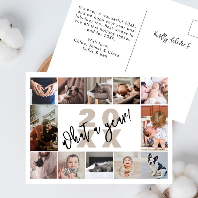 Modern 12 Photo Collage What A Year Helg Vykort (Skapare uppladdad)