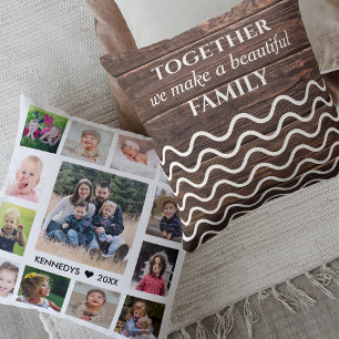 Modern 13-fotokollage-familjsoffert Rustic Wood Kudde