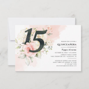 Modern 15-års födelsedags blomster rosa Quinceaner Inbjudningar