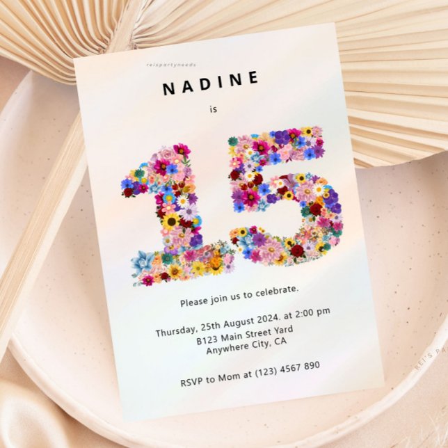 Modern 15-års födelsedagsblomma inbjudan (quinceanera, 15th birthday, 15th birthday invite, floral invitation, floral 15th birthday, girl 15th)