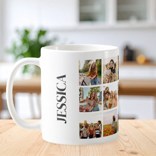 Modern 15 Photo Collage Monogram Namn Kaffemugg
