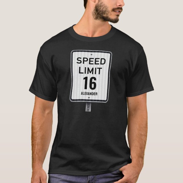 Modern 16-årsdagshastighetsskylt t shirt (Framsida)