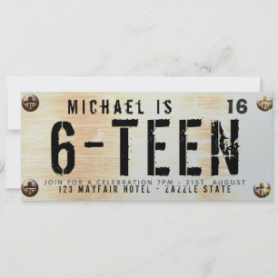 MODERN 16: e födelsedagsplocket Kar LICENSE Plate Inbjudningar