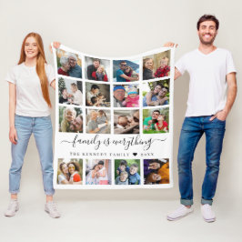 Modern 16 foto Collage Quote Family Namn    Fleecefilt