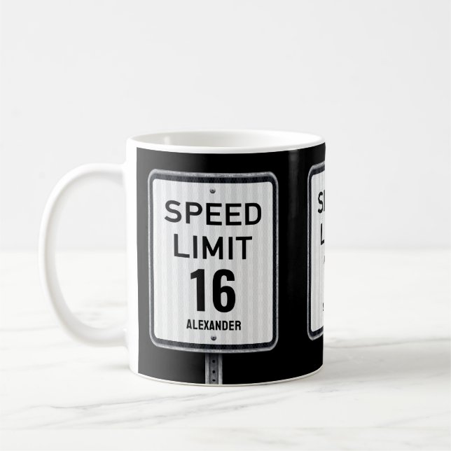 Modern 16th Birthday Speed Sign Kaffemugg (Vänster)