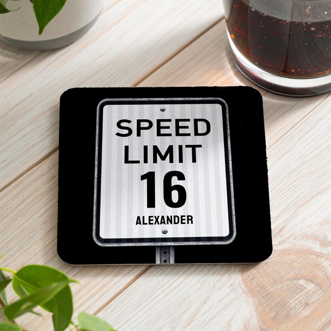 Modern 16th Birthday Speed Sign Underlägg Papper Kvadrat (Skapare uppladdad)