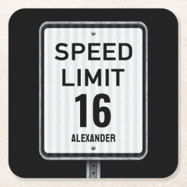 Modern 16th Birthday Speed Sign Underlägg Papper Kvadrat