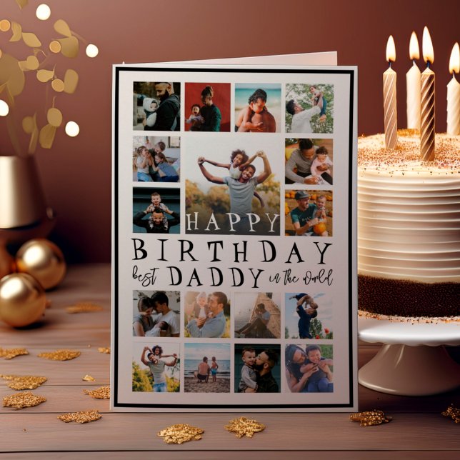 Modern 17-foto med svart och vitt Grattis på födel Hälsningskort (Skapare uppladdad)