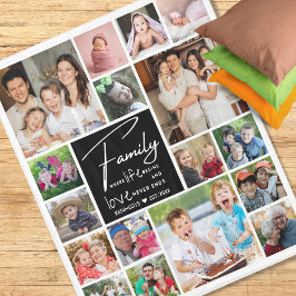 Modern 17-fotokollage-familjens Namn-citat Fleecefilt